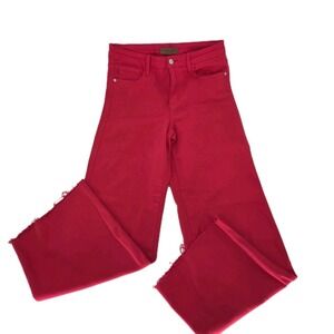 Judy Blue Jeans Womens 9/29 Red 90s High Waist Wide Leg Raw Hem Retro Fit Fray